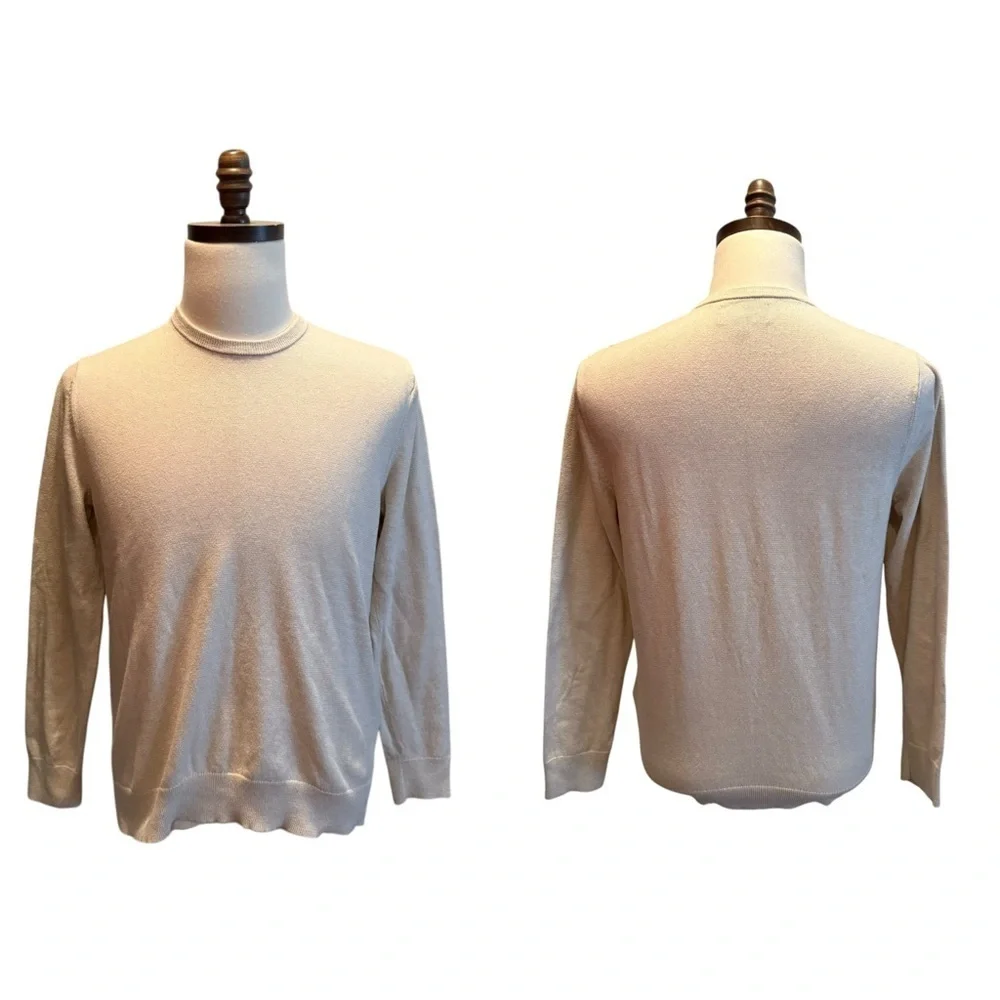 BONOBOS Crew Neck Sweater Beige Size Medium Cotton Cashmere Pullover